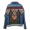 Boho denim jaqueta para mulheres outono floral apliques bordado casaco vintage manga longa Outerwear jaqueta feminina coatee b025