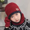 Unisex Kids Knitted Quente Esqui Inverno Slouchy Ao Ar Livre Esportes Acrílico Beanie Touch Screen Cap Scarf Hat Glove Sets WXY074