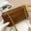 Najnowsze Luksusy Twórze Cross Body Torby Zipper Łańcuchy Pasek Brązowy Baguette Torebka Prawdziwy Skórzany Karmel Kolor Torba Na Ramię Twill Kobiety Torebki Podwójne Drukowanie 18 CM