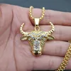 Hip Hop Rapper Style Bull Head Tau Pendants Necklaces for Men Gold Color 316L Stainless Steel Personality Party Jewelry Gift2475