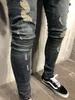 Goocheer Мужские разорванные джинсы растягивающиеся тощие тонкие подходят джинсовые брюки уничтоженные потертые усы эффект брюки мода Streetwear C1123