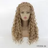 Afro Kinky Curly Syntetyczny Lacefront Wig Brown Symulacja Ludzkie Koronki Włosów Przód Peruki 14 ~ 26 cali Pelucas 191018-26