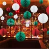 27pcs couleurs de Noël rouge / vert / blanc 8cm / 15cm / 20cm papier de soie boules en nid d'abeille lanternes décor papier nid d'abeille artisanat cadeau 201019