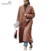 Ael Kahverengi Ekose Kalınlaşma Sıcak Yün Süper Uzun Mont Kış Kadın Giyim 201214