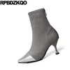 Stiefel High Heel Knöchel Plus Größe Grau Plüsch Sexy Designer Schuhe Stiletto 9 Wildleder Frauen Winter 2021 Spitze Zehe 13 45 Big 12 441