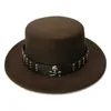 LUCKYLIANJI Women Men Vintage 100 Wool Wide Brim Top Cap Pork Pie Porkpie Bowler Hat Skull Bead Leather Band 57cmAdjust Y20017770309