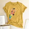 T-shirt feminino Girafa colorido impresso mulheres verão gráfico tee roupas estéticas rua streetwear colchete tops para adolescentes mujer camisetas