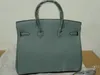 Realfine888 Bags 3A Perkin 20-25-30-35-40cm Taurillon Grainy Leather Flax Blue Color Handbag Lock and Key