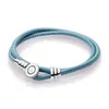 Bracciale da donna alla moda originale nero marrone blu pans in vera pelle con chiusura in argento 925 Europa gioielli regalo di compleanno