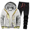 Chándal de invierno para hombre, ropa informal con forro de piel, sudadera con capucha y pantalones de lana, conjunto de 2 piezas, ropa deportiva para hombre, traje para correr, ropa de entrenamiento 201202