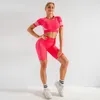2 Parça Kadın Dikişsiz Yoga Seti Egzersiz Sportwear Kısa Kollu Spor Giyim Fitness Kırpma Üst Yüksek Bel Tayt Spor Suits