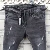 Partihandel mode denim casual mager jeans män hiphop studenter grå trendiga herr sommar koreanska slim-fit stretch-hål jeans 201128