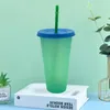 24oz Color Changing Cup Magic Plastic Drinking Tumblers with Lid and Straw Reusable Candy Colors Cold Cup Summer Water Bottle CCA12201 50pcs