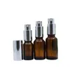 Bouteille en verre de lotion de pulvérisation vide, pompe à pression argentée, flacons rechargeables d'émulsion, récipient d'emballage cosmétique de parfum marron 5ml 10ml 20ml 30ml 50ml 100ml