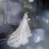 Lindo Sobressaia 2021 Vestidos de Noiva Ilusão Mangas Compridas Decote Transparente Renda Saia Destacável Sereia Vestidos de Noiva Champanhe Marr308t