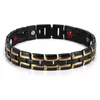 Män Kvinnor Magnetisk Hälsa Bracelet Black Titanium Steel Power Therapy 4in1 Magneter Negativa Joner Germanium Bangles Partihandel