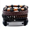 4pcs / Set tressé en cuir bracelets en cuir pour hommes Femmes Vintage Vintage en bois Perles de pierre de pierre de Pierre ethnique Bracelets tribaux Bracele Jllqkm