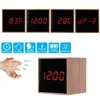 100% Bambu LED Alarm Clocks Temperatura Umidade Multifuncional Digital Snooze Relógio Voz Controle de Voz Sala de estar Decoração LJ200827