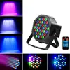 Nowy Design 36W 36-LED RGB Remote / Auto / Sound Control DMX512 Wysoka jasność Mini DJ Bar Party Stage Lampa Wit * 4 Ściemniane Lights