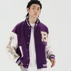 Hip Hop Baseball Veste Hommes Furry Bone Lettre Patch Couleur En Cuir Manches Collège Style Streetwear Harajuku Bomber Veste Manteau 201218