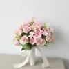 Mini Roses Bouquet avec ruban fleurs artificielles mariée mariage fleur maison fête voyage ornements 1229o
