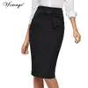 VFEMAGE Womens Elegante Ploated Bow High Vita a Strisce Patchwork Slim Casual Lavoro Ufficio Business Party BodyCon Gonna Pencil 865 201110