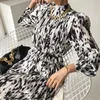 Casual Dresses Alien Kitty Chic Office Lady Gentle 2021 Animal Printed Pleated Lace-Up Elegance All Match Snygg Long Vestidos