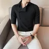 Męskie koszulki Unikalne Placket Black White Half Sleeve Slim Koszula Mężczyzna Business Formal Dress Social Streetwear Topy