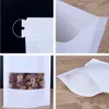 Sacchetti di carta Kraft marrone bianco da 1000 pezzi / lotto con finestra smerigliata richiudibili a chiusura lampo Stand Up Sacchetti di imballaggio per alimenti per fagioli