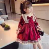 Girls Long-sleeved Wine Red Lolita Princess Dress Toddler Fall Clothes 2022 Flower es Christmas 211231