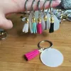 Creatieve sleutelhanger 4 cm lege schijf met 3cm Suede Tassel Vinyl sleutelhangers Beschikbare monogram Clear Acrylic Disc Kwastje Keychain Kerstmis