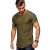 T-shirt Mannen High Street Solid Color Heren Mannen Korte Mouwen Streep Vouwen Slanke Fit Hipster Casual Tee Shirt Man Y201118