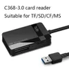 C368 All-in-One Reader Leitor de alta velocidade USB3.0 celular TF SD CF MS Memória de cartão em um leitor DHLA44A18A10