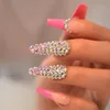 False Nails Rhinestones Nail Press Ons As Extra Long Colff 3D дизайн поддельных драгоценных камней роскошный розовый роялти