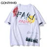 Gonthwid Graffiti Ink Imprimir T-shirts Hip Hop Punk Rock Hipster Streetwear Tees Camiseta Homens Verão Casual Manga Curta Tops Masculino G1229