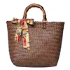 Strandväskor Straw Bag Female National Style Literary Scarves Woven Portable Vegetable Basket 220301275R