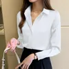 새로운 기본 셔츠 여성 탑 패션 새틴 2020 쉬폰 여성 긴 소매 간단한 가을 캐주얼 솔리드 화이트 의류 0877
