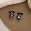 S2782 Fashion Jewelry S925 Silver Post Earrings For Women Cute Black Bow Heart Pearl Dangle Stud Earrings