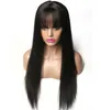 Rak mänskligt hår peruk med bangs Virgin Malaysian full maskin peruk med frans