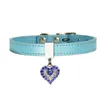 Cão de estimação Colar com Diamond Heart Bell Moda PU Couro Pet Dog Gato Colarinho Pequeno Cachorro Pescoço Ajustável Strap RRA2711