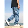 Plus size mode jeans mannen casual denim broek losse baggy rechte broek hiphop harem streetwear kleding1