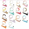 Wood Beads Bracelet Keyring Women bead wrist key chain Silicone Keychain For Keys Tassel Accessories Multicolor Handbag Car Charms Pendant J