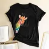 Dames T-shirt Kleurrijke Giraffe Gedrukt Vrouwen Zomer Grafische T-shirt Aesthetic Clothes Streetwear Crew Neck Tops voor Teens Mujer Camisetas