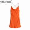 WESAY JESI SUMMER ZA DRESホワイトリアバッククロスサスペンダーVネックノースリーブバックレスセクシーな女性ミニES 220215