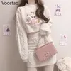 Höst vinter sött lolita stil kjol sätter japanska tjejer söt kanin broderi krintted tröja kjolar våren kvinnor 2pc set 211221