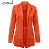 LZEQuella Womens Office Lady 2 Zweiteiler Set Sexy Solid Neon Orange Kerbkragen Shorts Blazer Anzüge Jacke Hose Anzug NZ2173 201109