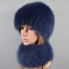 Ny hand gör kvinnor äkta äkta päls hatt halsduk tjejer naturliga riktiga päls huvudband Cap vinter stickar halsdukar mössor