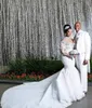 Plus Size African Mermaid Wedding Dresses African Arabic High Neck Long Sleeve Lace Beadings Court Train Luxury Bridal Gowns