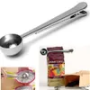 Wholesale- Hot Style universal Heathful Cooking Tool Stainless 1 Cup Ground Coffee Measuring Scoop Spoon with Bag Sealing Clip Good