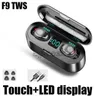 Portable F9 TWS Wirelesss BT v5.1 Earphone HiFi Sound Touch Control Sport Waterproof Auto Paring Earpon med LED Digital Display